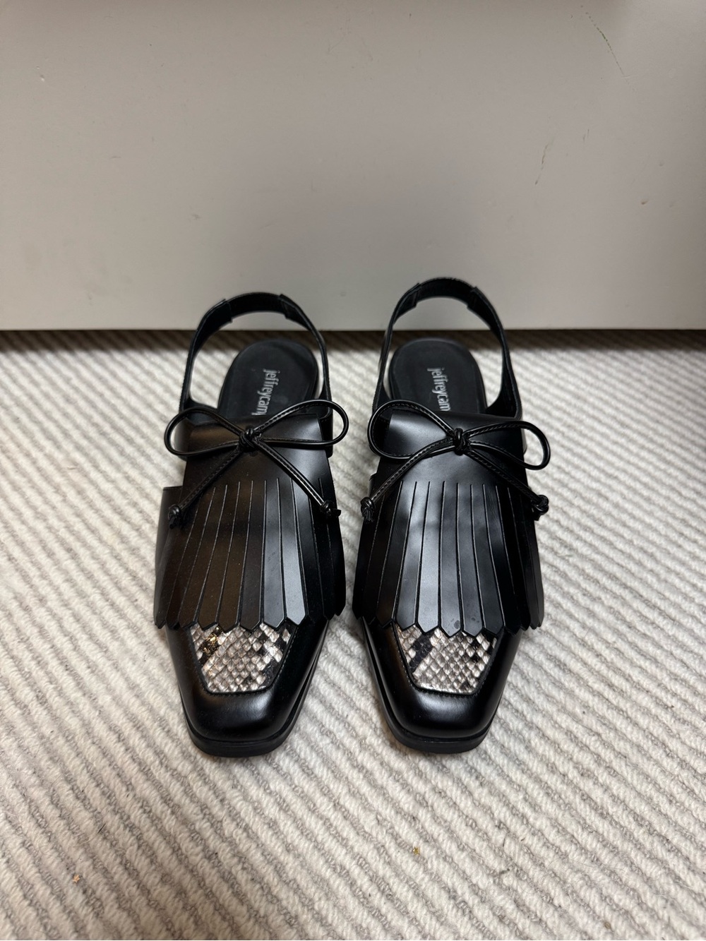 Fringe Slingback Loafers in Black with Snake-Print Accent Leather Size 6 - Picture 6 of 6